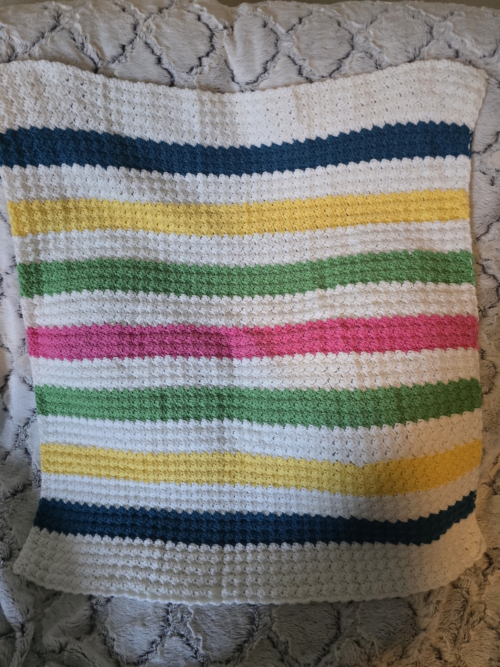 Vibrant Striped Hand Crocheted Throw Baby Blanket Coastal Preppy 30x33 EUC